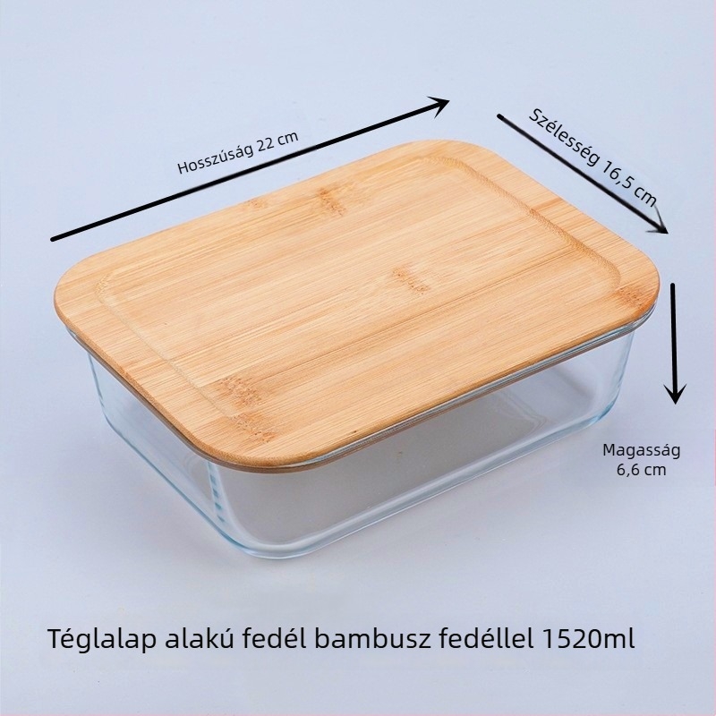 Mikrohullámú sütőben használható, átlátszó üveg ebédes doboz bambusz fedéllel és zárt üveg tárolóedény
