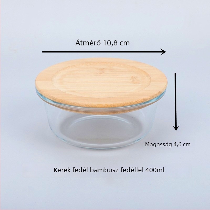 Mikrohullámú sütőben használható, átlátszó üveg ebédes doboz bambusz fedéllel és zárt üveg tárolóedény
