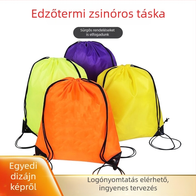 210T poliészter húzózsinóros hátizsák készlet – tartozék: cipőzsák és színes húzózsinóros tasakok
