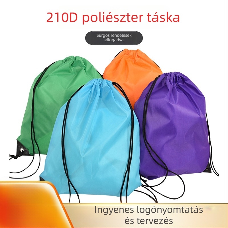 210T poliészter húzózsinóros hátizsák készlet – tartozék: cipőzsák és színes húzózsinóros tasakok