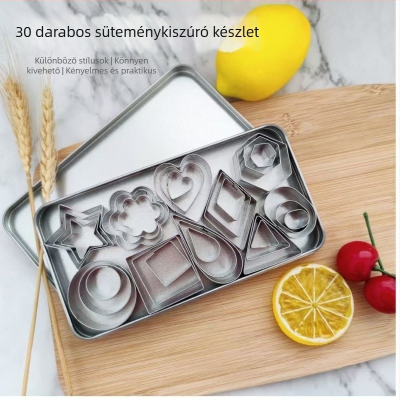 31 darabos karácsonyi sütiforma készlet rozsdamentes acélból, mini fondant formák, sütési eszközök, poligonális kekszformák.
