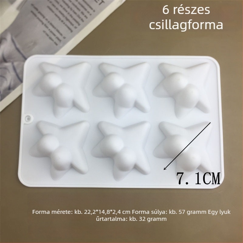 6 darabos szilikon forma tengericsillag alakú sütéshez, tortákhoz, zseléhez és mousse-hoz