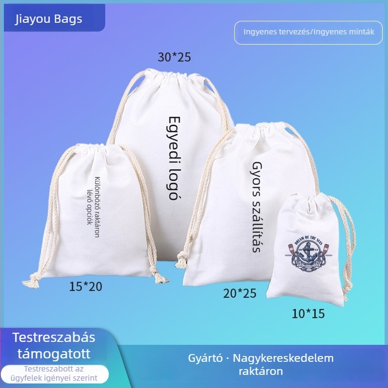 Személyre szabható vászon táska húzózsinórral utazáshoz és kis tárgyak tárolásához, logó nyomtatással