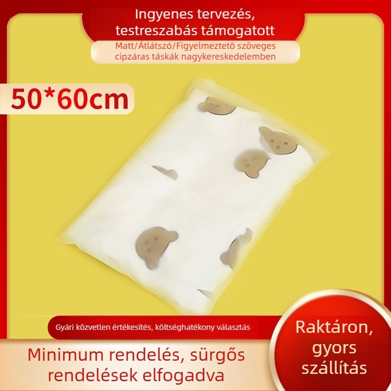 50x60 cm-es extrán vastag, átlátszó CPE EVA matt cipzáras ruhacsomagoló tasak