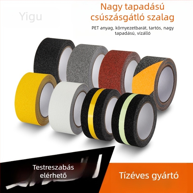 Egyedi PVC matt önragasztó csúszásmentes szalag lépcsők számára; vízálló és kopásálló; vastagság 0,7 mm; szélesség 2,5/5/10 cm; hossz 5–25 m.