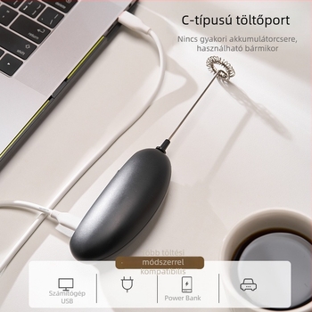 Ouslife Mini Okos Elektromos Tejhabosító Kávéhoz, Újratölthető Lítium Akkumulátor, Type-C Töltés, ABS Fekete, Modell N36, Logó Nyomtatás Lehetősége