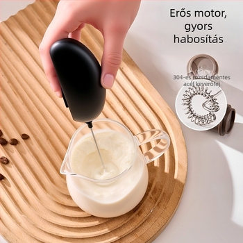 Ouslife Mini Okos Elektromos Tejhabosító Kávéhoz, Újratölthető Lítium Akkumulátor, Type-C Töltés, ABS Fekete, Modell N36, Logó Nyomtatás Lehetősége