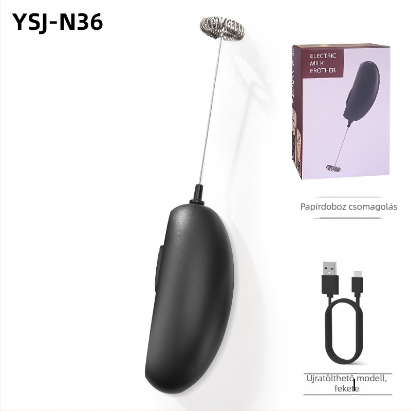Ouslife Mini Okos Elektromos Tejhabosító Kávéhoz, Újratölthető Lítium Akkumulátor, Type-C Töltés, ABS Fekete, Modell N36, Logó Nyomtatás Lehetősége