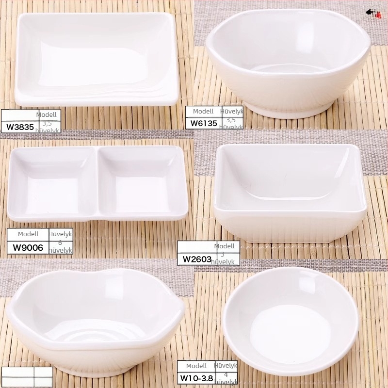 Kétrekeszes melamin tál porcelánhatású, kis mártogatós tál hot pothoz, átmérő 12–14,9 cm