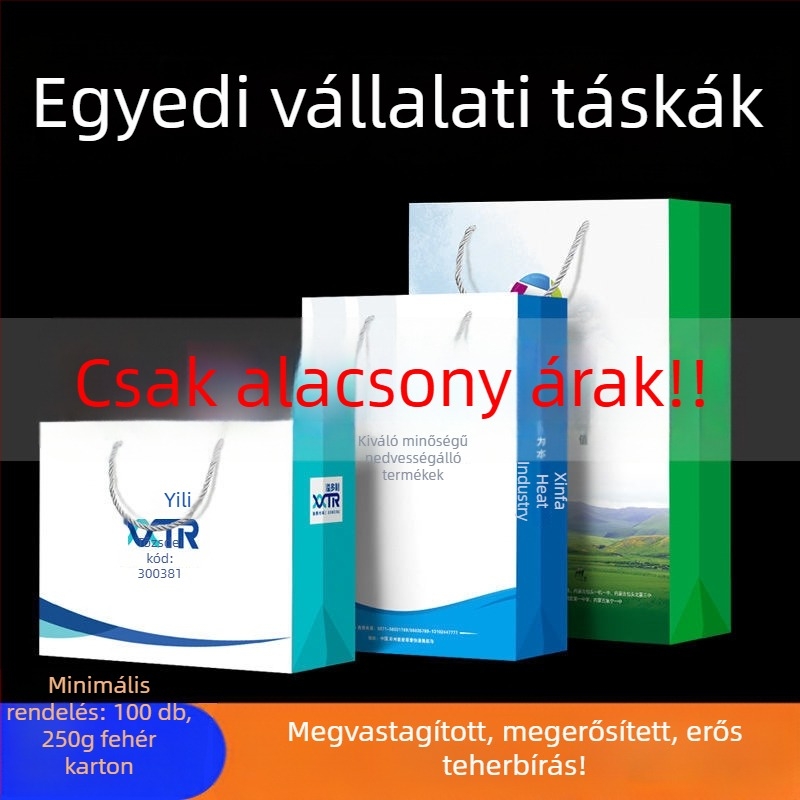 Egyedi vállalati papírtáskák logónyomtatással, ajándéktáskák, reklámcélú bevásárlótáskák és kiállítási csomagolótasakok