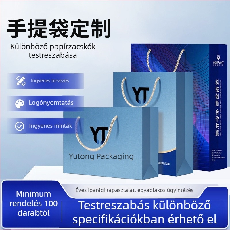 Fehér kartonból készült bevásárló táska logóval, ruházati és optikai üzletek számára