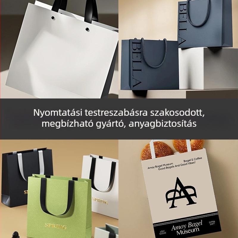 Fehér kartonpapírból készült ajándéktáskák kozmetikai és ruházati boltok számára logóval, testreszabható a határokon átívelő használatra