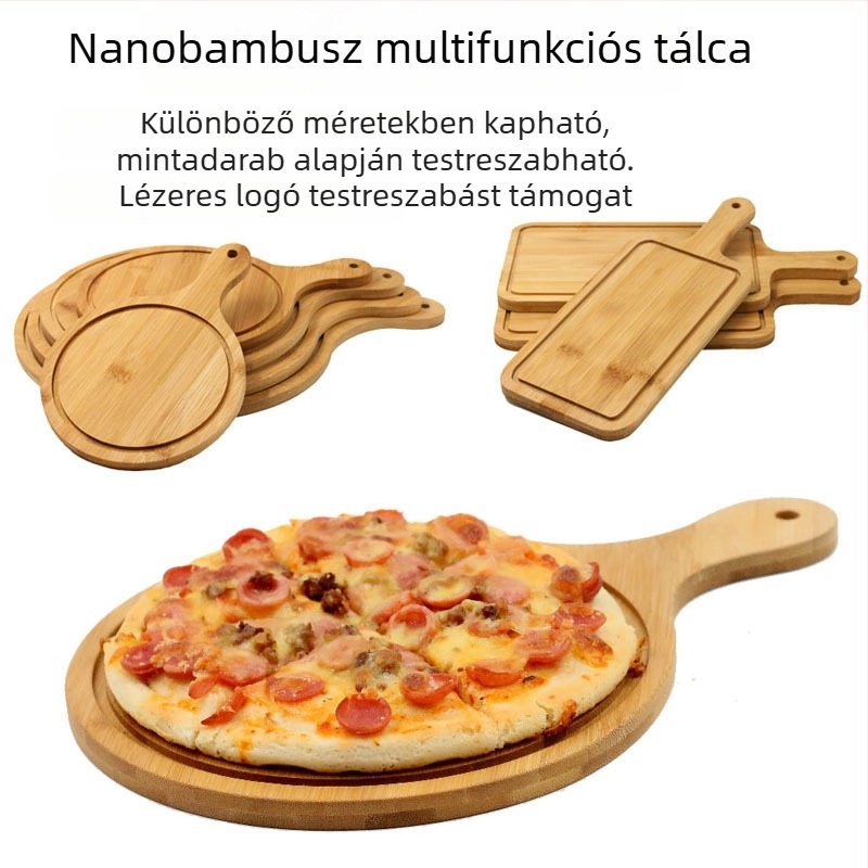 Bambuszból készült tálca - pizza deszka, kerek vagy négyszögletes, átmérő 20 cm