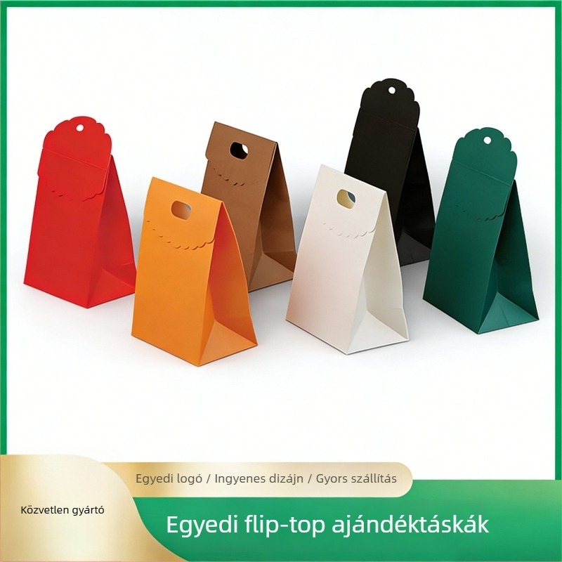 Személyre szabott flip-topp ajándéktáska Velcro-zárással, fehér kartonból készült ajándékcsomagoló táska, elegáns megjelenés