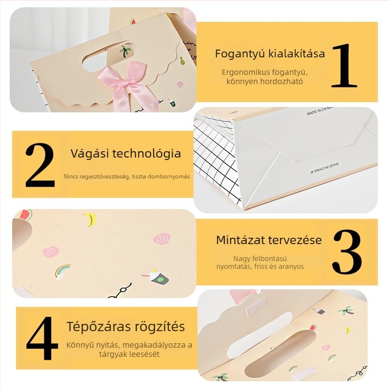 Személyre szabott flip-topp ajándéktáska Velcro-zárással, fehér kartonból készült ajándékcsomagoló táska, elegáns megjelenés