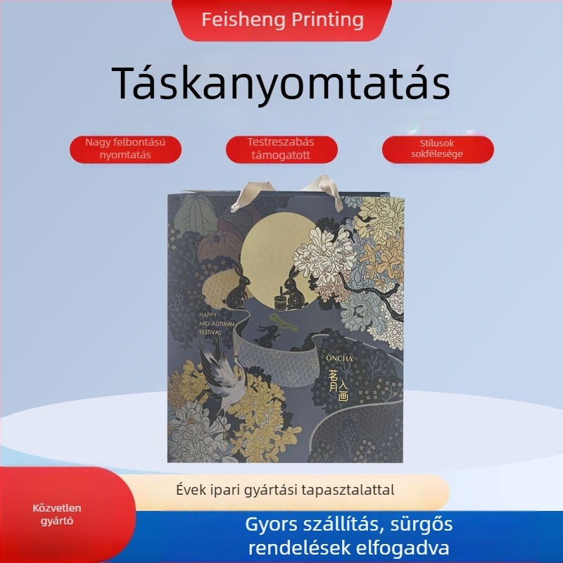 Kínai stílusú ajándéktáska fehér kartonból és kraft papírból UV nyomtatással