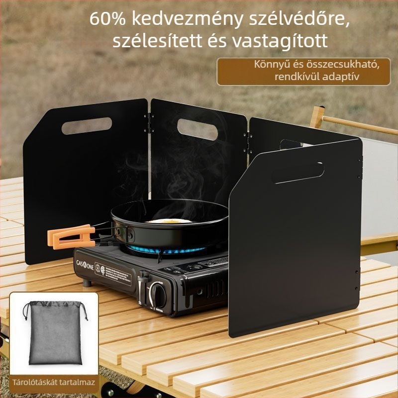 Kültéri gázfőzőszélvédő, vastagított összecsukható kazettás típusú szélvédő