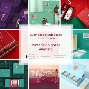 Mooncake stílusú személyre szabott ajándékdoboz, két részes fedéllel, kitűzőtartó
