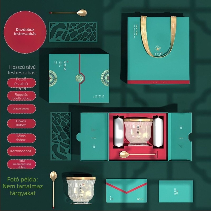 Mooncake stílusú személyre szabott ajándékdoboz, két részes fedéllel, kitűzőtartó