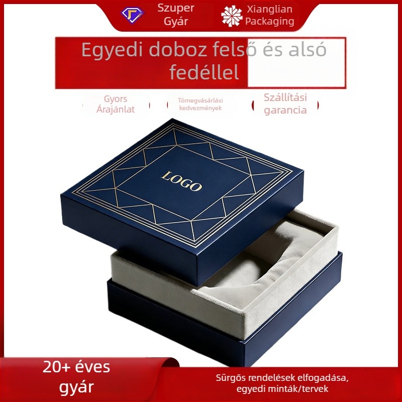 Személyre szabott ékszerdoboz fedél és alap kivitel gyűrűknek, nyakláncoknak, karkötőknek és óráknak