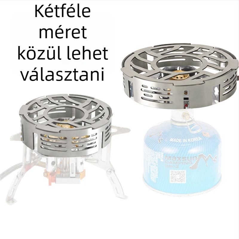 Szabadban használható caniszteres gázfőző szélvédő gyűrűvel, hordozható kempingfelszerelés, kör alakú tűzhelyfedél