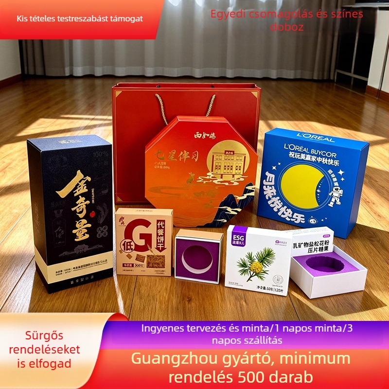 Teás csomagoló doboz logónyomtatással és aranyozott díszítéssel, fedeles ajándékdoboz fehér kartonból