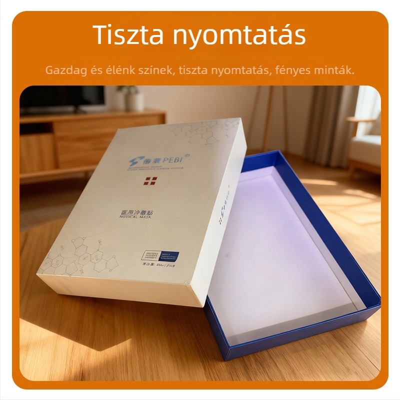 Teás csomagoló doboz logónyomtatással és aranyozott díszítéssel, fedeles ajándékdoboz fehér kartonból