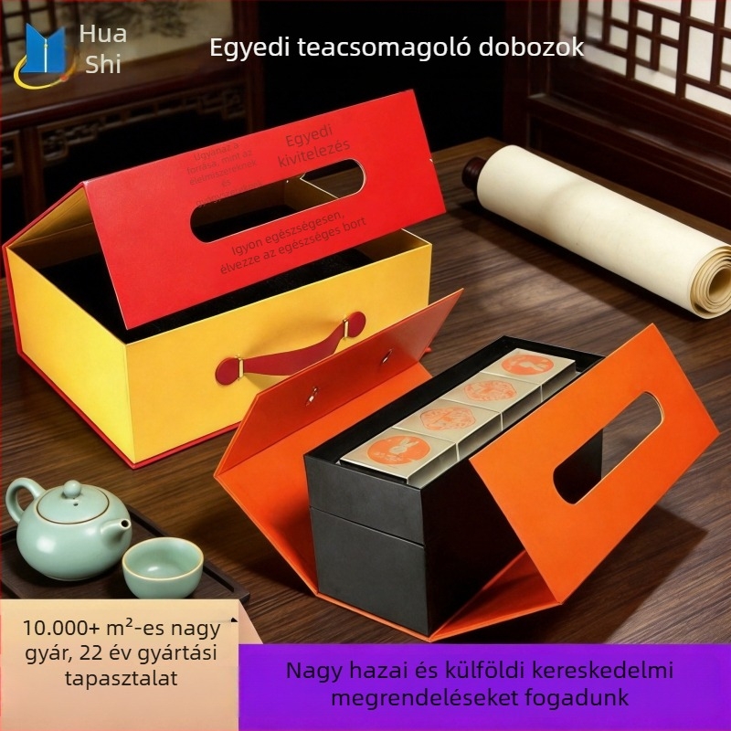 Testreszabható virágos teás ajándékdoboz, teás csomagolás, dupla nyitású doboz, négy- és hatszínnyomtatás