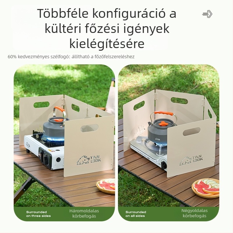 Exploration kültéri tűzhely szélvédő, vastagított összecsukható kazettás tűzhelyhez, tűzhely fedél