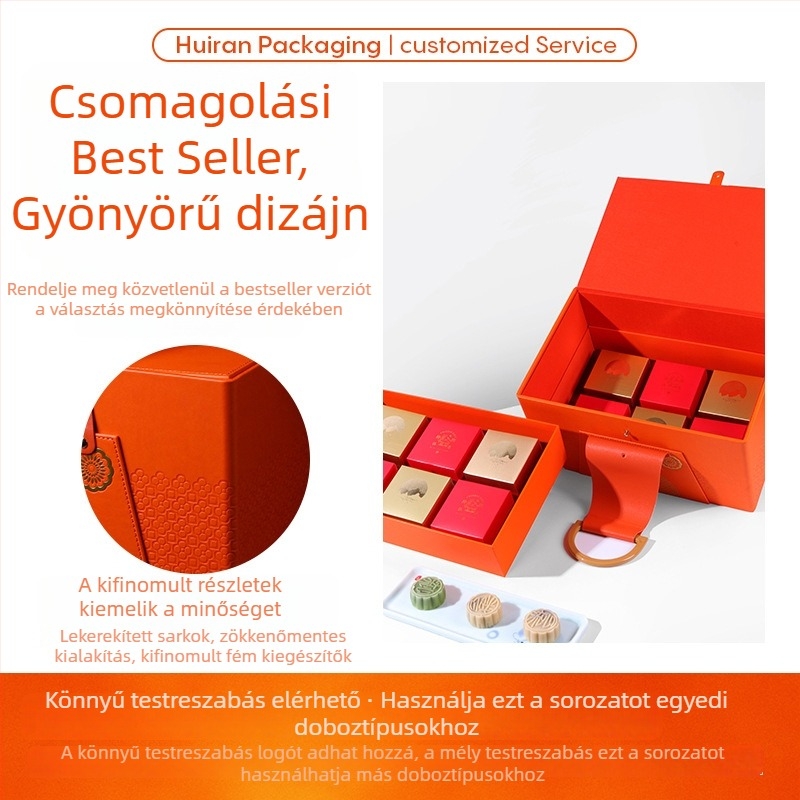 Új 2026-os Mid-Autumn Mooncake ajándékdobo z vörösboros csomagolással, prémium bőr tok