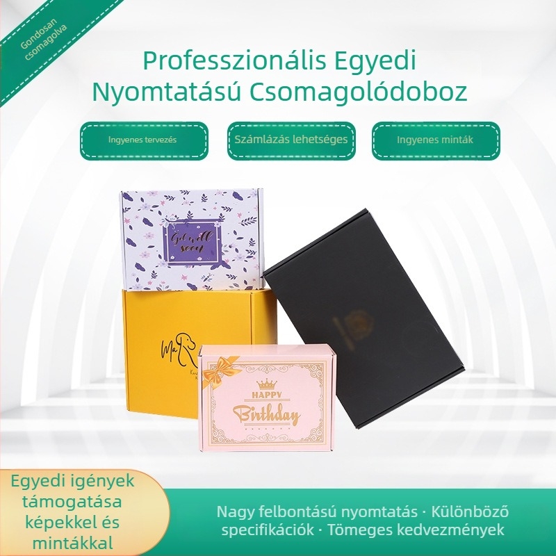 Személyre szabott színes csomagoló doboz nyomtatással — kozmetikai ajándékdoboz kartonból aranyfóliázott nyomtatással