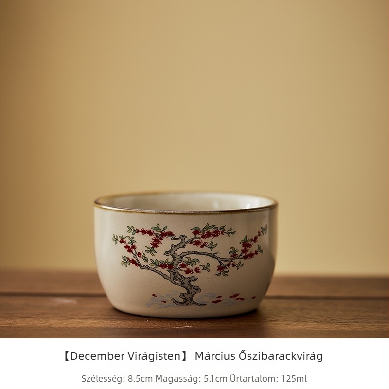 Ru kiln porcelán teáscsésze tizenkét virágistennő motívummal, kézzel festett, személyes használatra