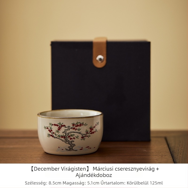 Ru kiln porcelán teáscsésze tizenkét virágistennő motívummal, kézzel festett, személyes használatra