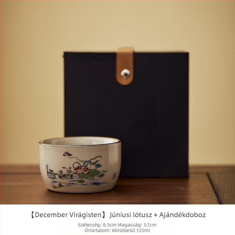 Ru kiln porcelán teáscsésze tizenkét virágistennő motívummal, kézzel festett, személyes használatra