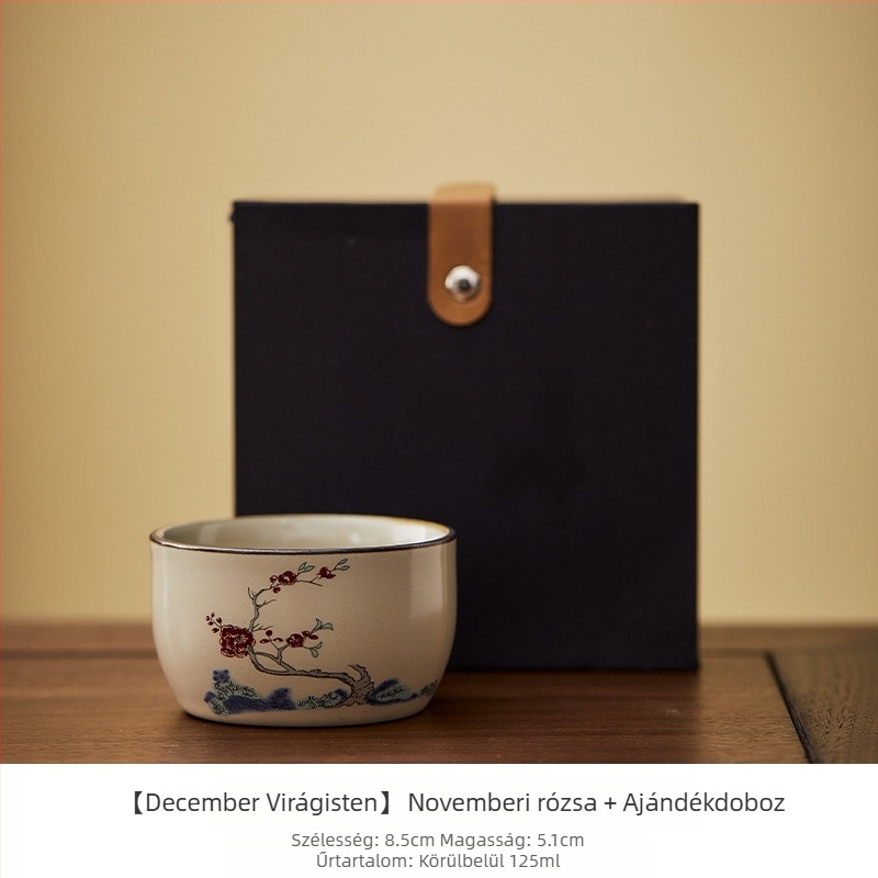 Ru kiln porcelán teáscsésze tizenkét virágistennő motívummal, kézzel festett, személyes használatra