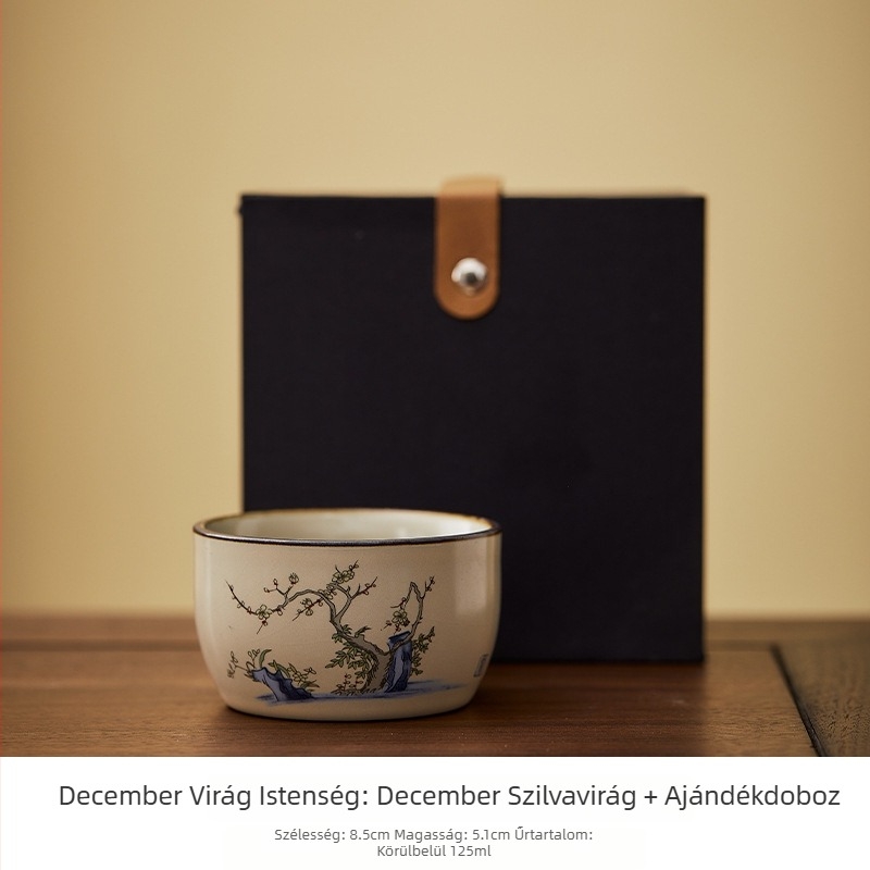 Ru kiln porcelán teáscsésze tizenkét virágistennő motívummal, kézzel festett, személyes használatra