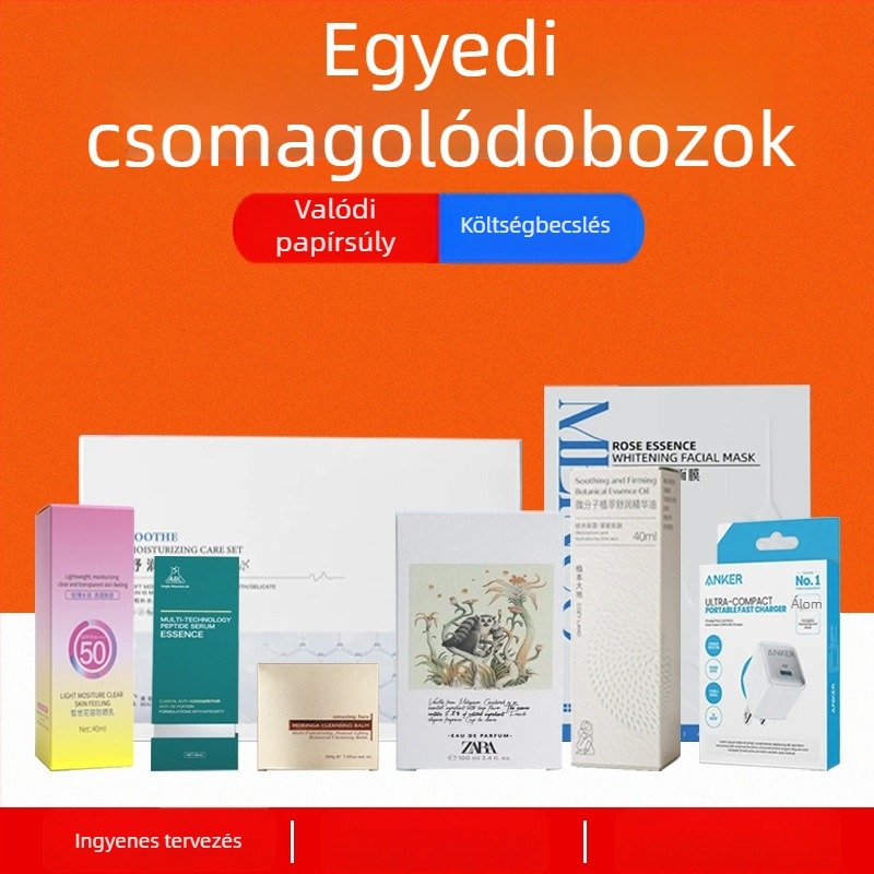 Testreszabott kozmetikai ajándékdoboz, hullámkarton fehér kartonból, UV nyomtatás