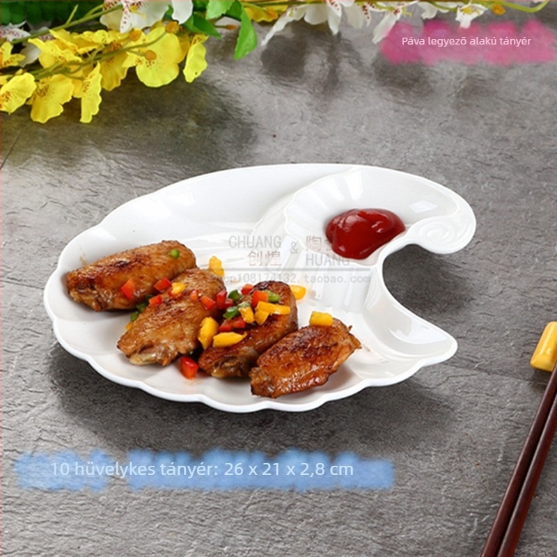 Fehér porcelán tányér, nyugati stílusú steak-tányér kreatív dizájnnal, szabálytalan formájú tányér desszertekhez és hideg ételekhez.