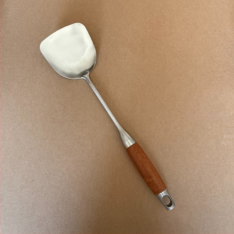 Extra vastag rozsdamentes acél spatula készlet rózsafa nyéllel, élelmiszer-minőségű, hosszú nyélű a magas hőmérséklethez