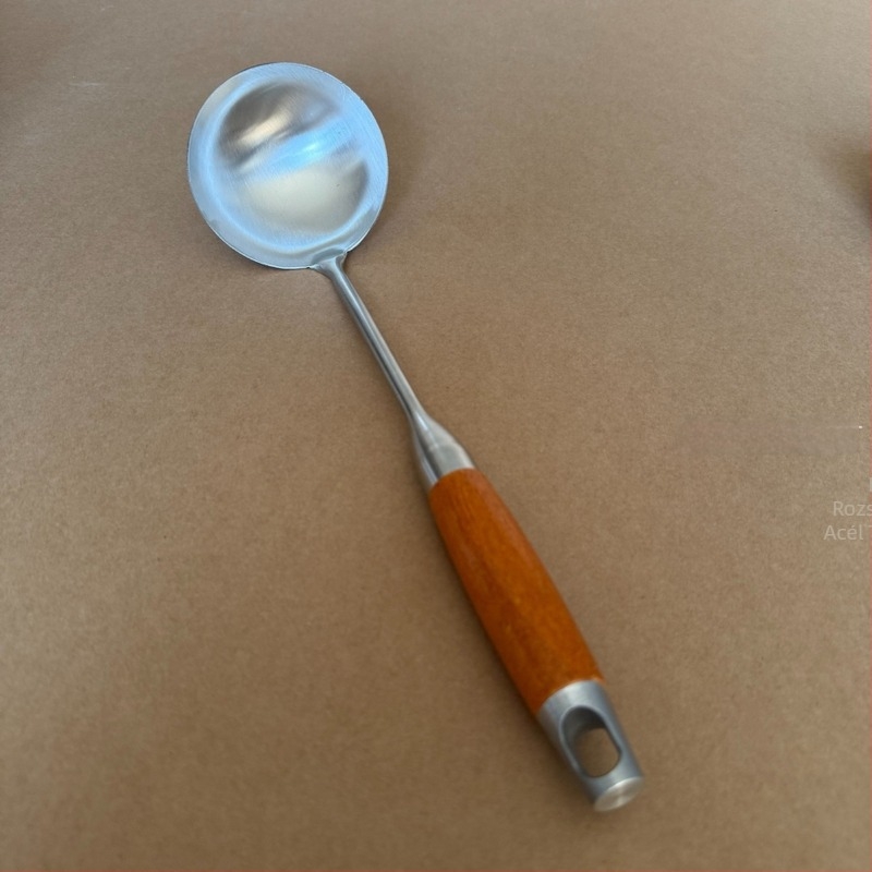 Extra vastag rozsdamentes acél spatula készlet rózsafa nyéllel, élelmiszer-minőségű, hosszú nyélű a magas hőmérséklethez