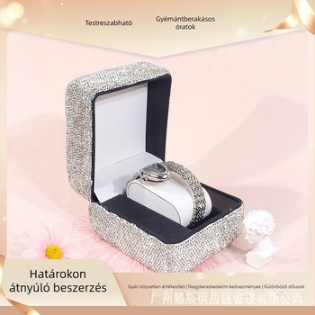 Kis ékszerdoboz kövekkel, luxus megjelenés, fehér cirkónia kövek, gyűrűk és órák számára, eljegyzési doboz