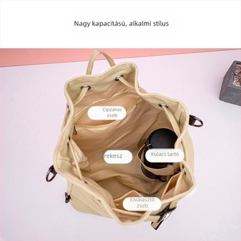 Vászon válltáska, uniszex, koreai- és japán ihletés, Harajuku Ulzzang stílus, nagy kapacitású, akár 20 literig, 14 hüvelykes laptophoz alkalmas, két vállpántos dizájn, poliészter bélés, bőr részletek