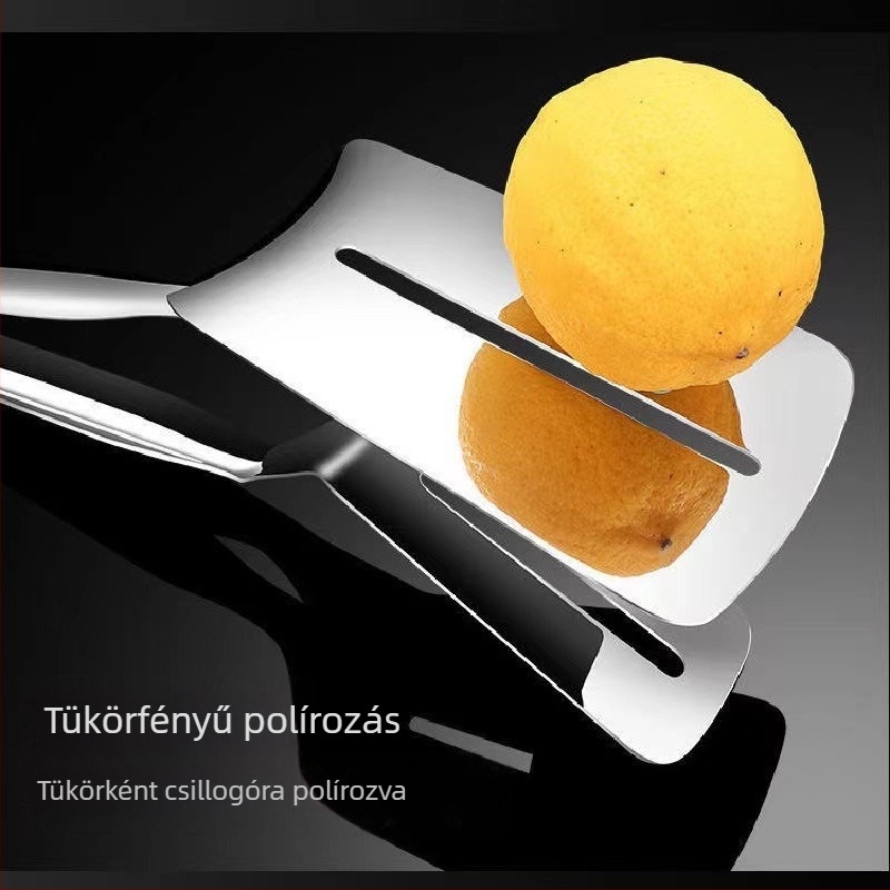 Hosszított 304 rozsdamentes acél serpenyőlapát, csipeszekkel, halas lapát, steak lapát és multifunkciós grillszerszám
