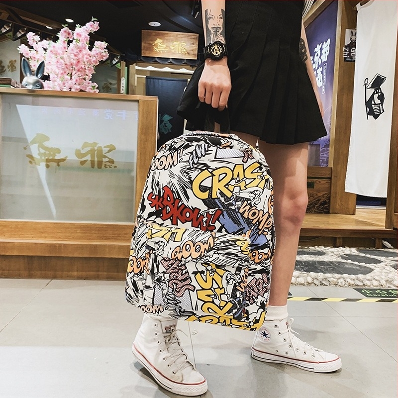 2024 új Koreai stílusú Harajuku Graffiti Hátizsák uniszex diákok és utazások számára, nagy kapacitás 20L alatt