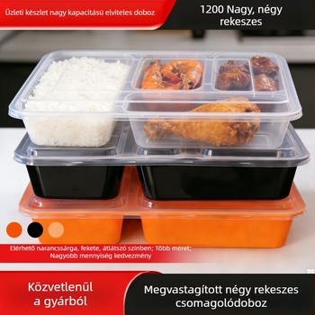 Egyszer használatos téglalap alakú műanyag ebéddoboz, több rekesszel