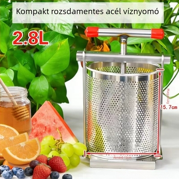 Kézi rozsdamentes acél gyümölcs- és zöldséglé préselő, 2.8 literes kapacitás, otthoni használatra, rizsvíz préselésére és zöldségek dehidratálására