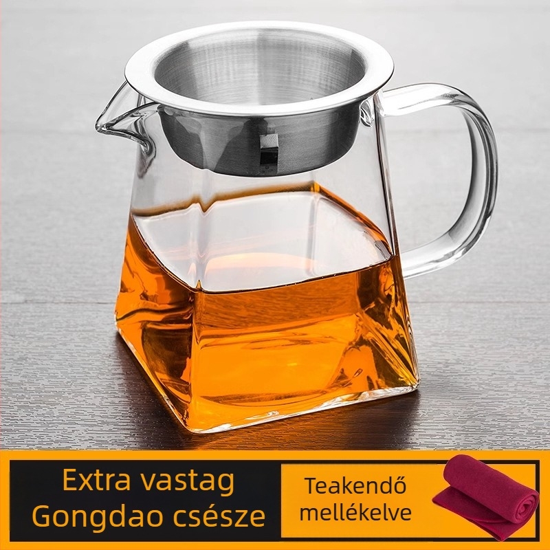 Vastagított hőálló üvegből készült teáskanna beépített szűrővel és kis zöld mandarin szeparátorral a Gongfu tea elkészítéséhez
