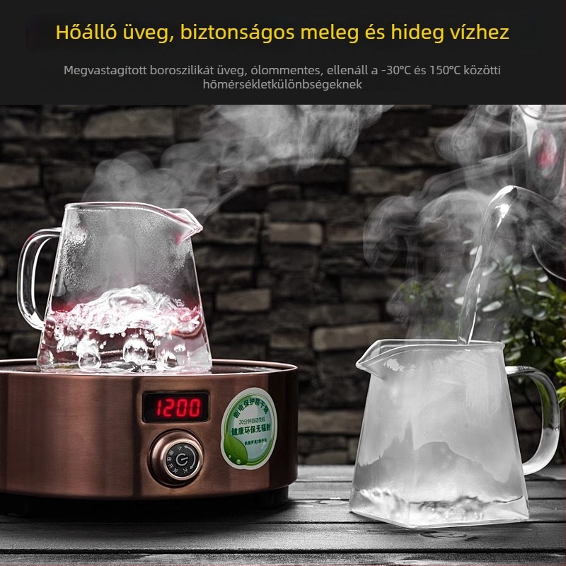 Vastagított hőálló üvegből készült teáskanna beépített szűrővel és kis zöld mandarin szeparátorral a Gongfu tea elkészítéséhez