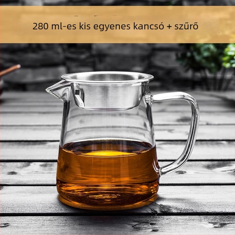 Vastagított hőálló üvegből készült teáskanna beépített szűrővel és kis zöld mandarin szeparátorral a Gongfu tea elkészítéséhez