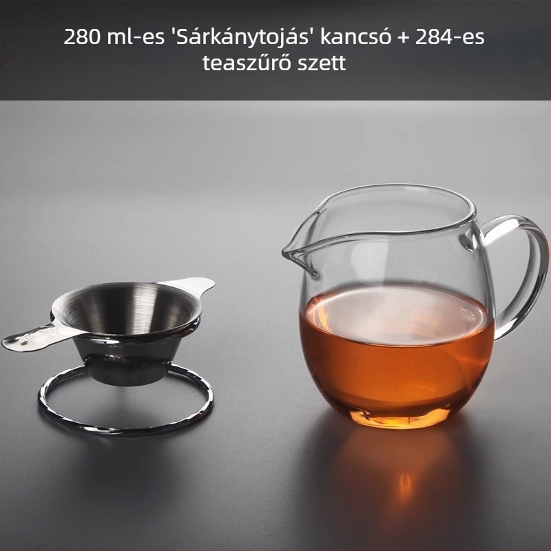 Vastagított hőálló üvegből készült teáskanna beépített szűrővel és kis zöld mandarin szeparátorral a Gongfu tea elkészítéséhez